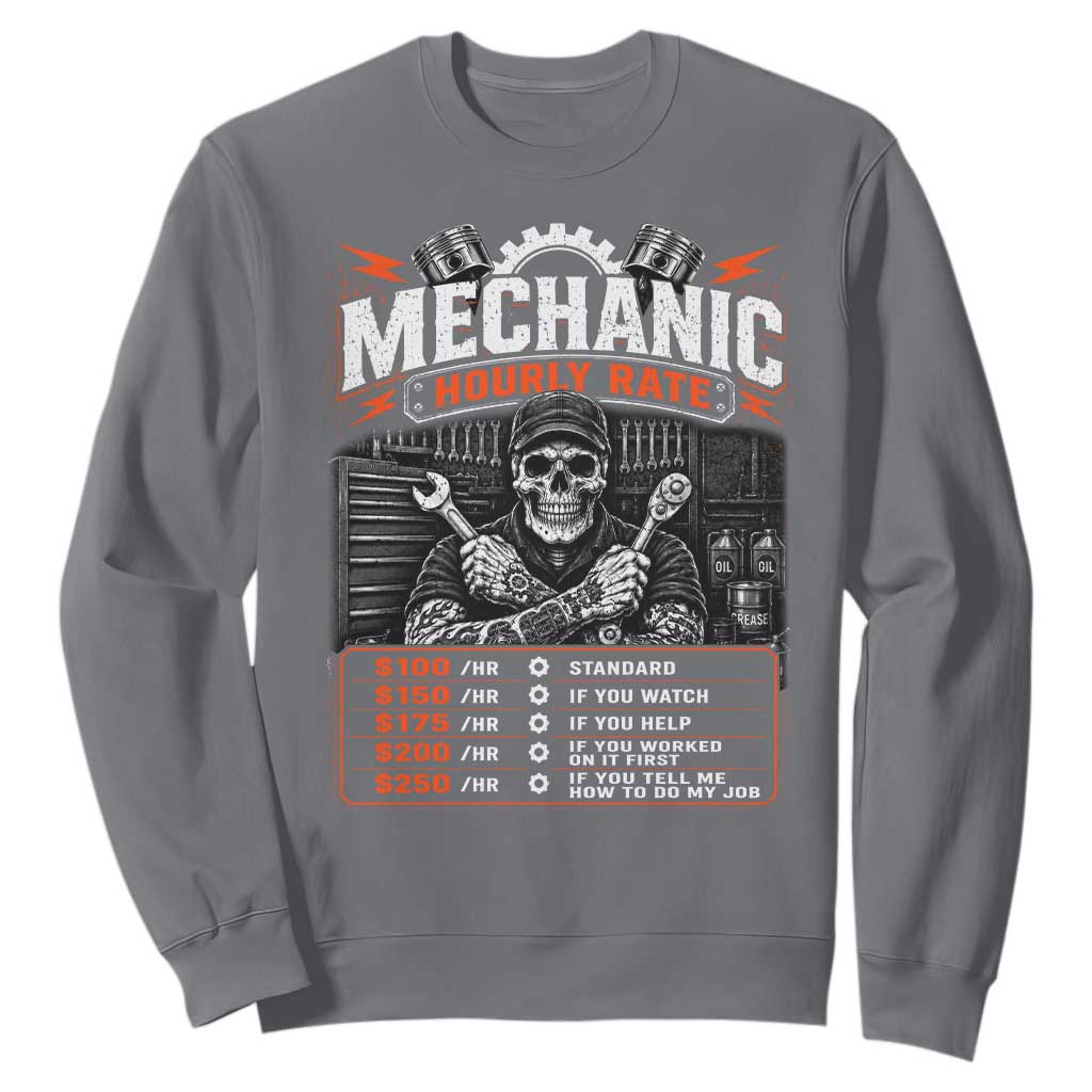 Mechanic Skeleton Sweatshirt Funny Hourly Rate Auto Car Garage Labor Rates TS10 Charcoal Print Your Wear