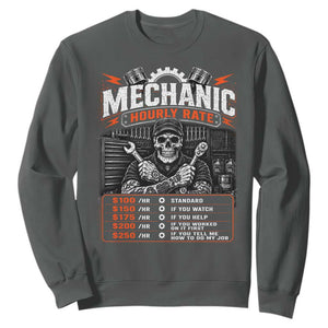Mechanic Skeleton Sweatshirt Funny Hourly Rate Auto Car Garage Labor Rates TS10 Dark Heather Print Your Wear