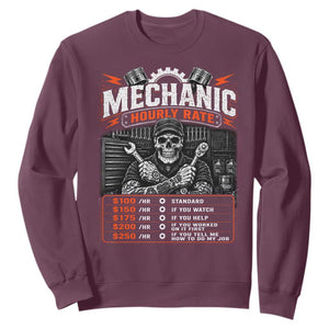 Mechanic Skeleton Sweatshirt Funny Hourly Rate Auto Car Garage Labor Rates TS10 Maroon Print Your Wear