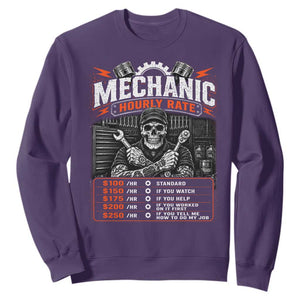 Mechanic Skeleton Sweatshirt Funny Hourly Rate Auto Car Garage Labor Rates TS10 Purple Print Your Wear