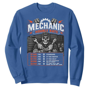 Mechanic Skeleton Sweatshirt Funny Hourly Rate Auto Car Garage Labor Rates TS10 Royal Blue Print Your Wear