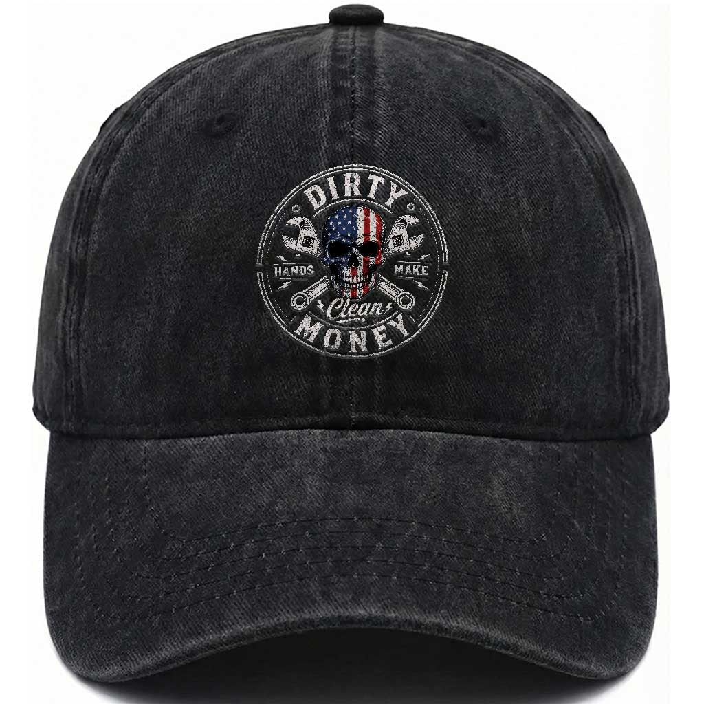 Mechanic Skeleton Washed Cotton Baseball Cap My Hands May Be Dirty But My Money is Clean Auto Repair Garage TS10 Print Your Wear
