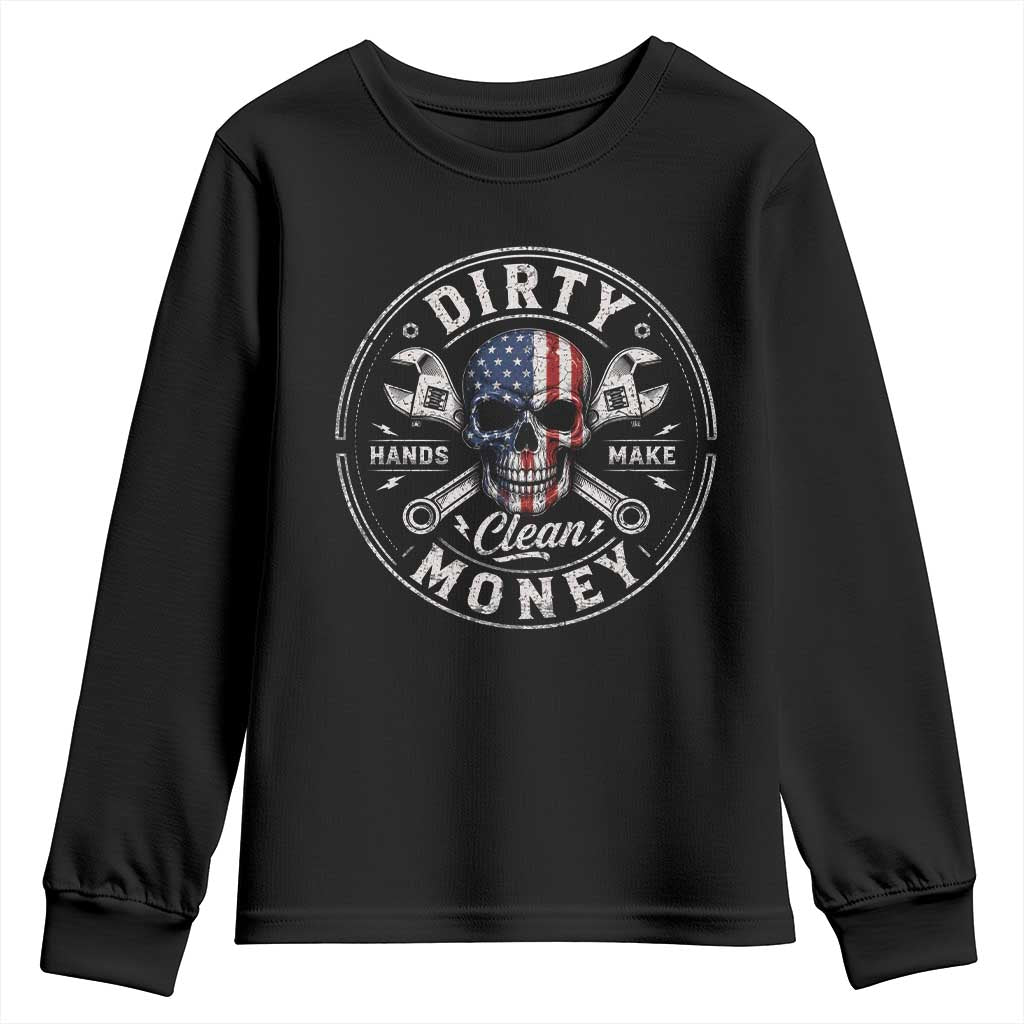 Mechanic Skeleton Youth Sweatshirt My Hands May Be Dirty But My Money is Clean Auto Repair Garage TS10 Black Print Your Wear