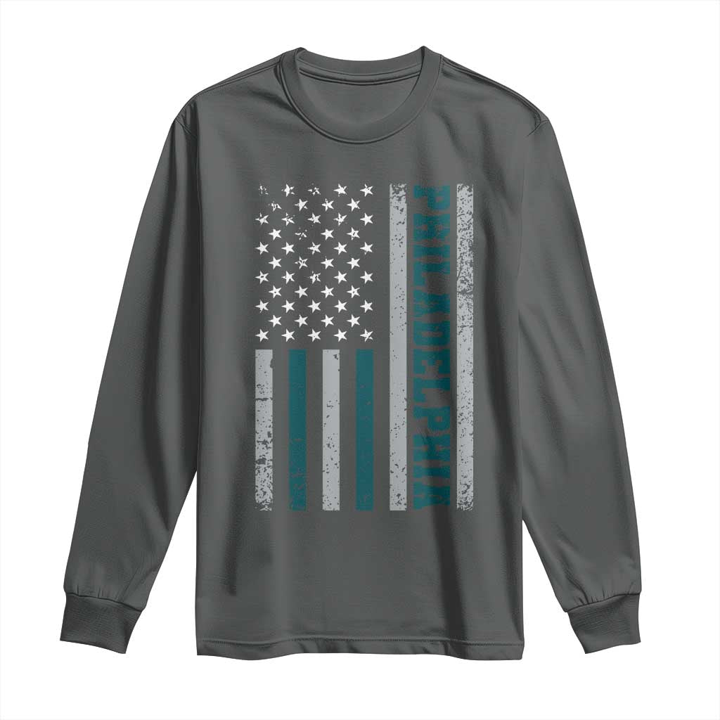 PFE Game Day Long Sleeve Shirt Retro American Flag Philly Lover TS10 Dark Heather Print Your Wear
