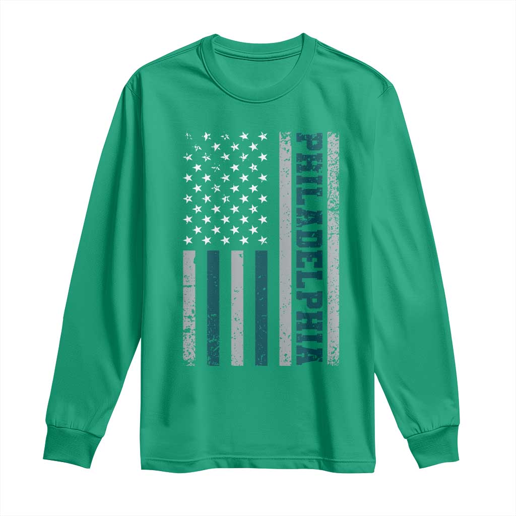 PFE Game Day Long Sleeve Shirt Retro American Flag Philly Lover TS10 Irish Green Print Your Wear