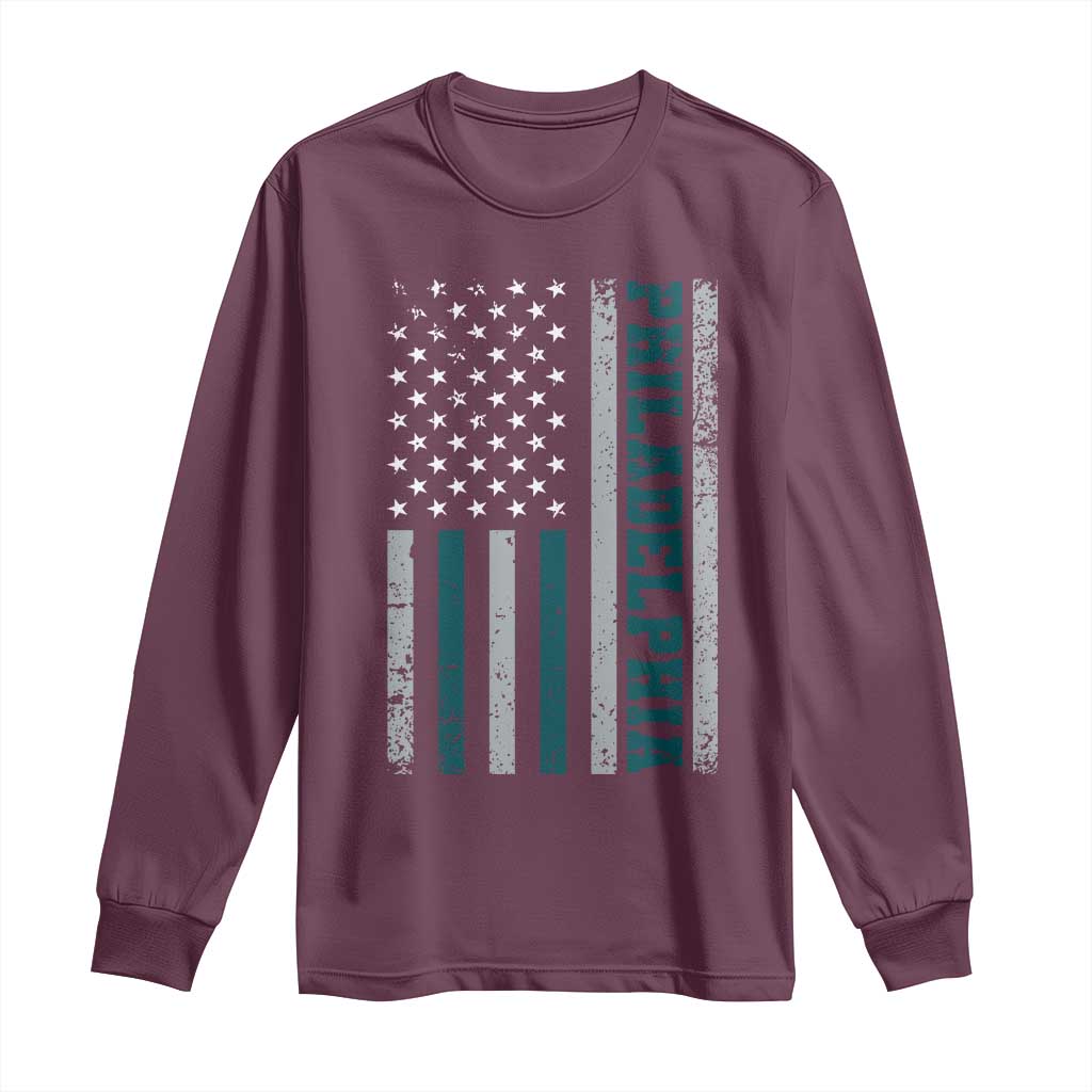 PFE Game Day Long Sleeve Shirt Retro American Flag Philly Lover TS10 Maroon Print Your Wear