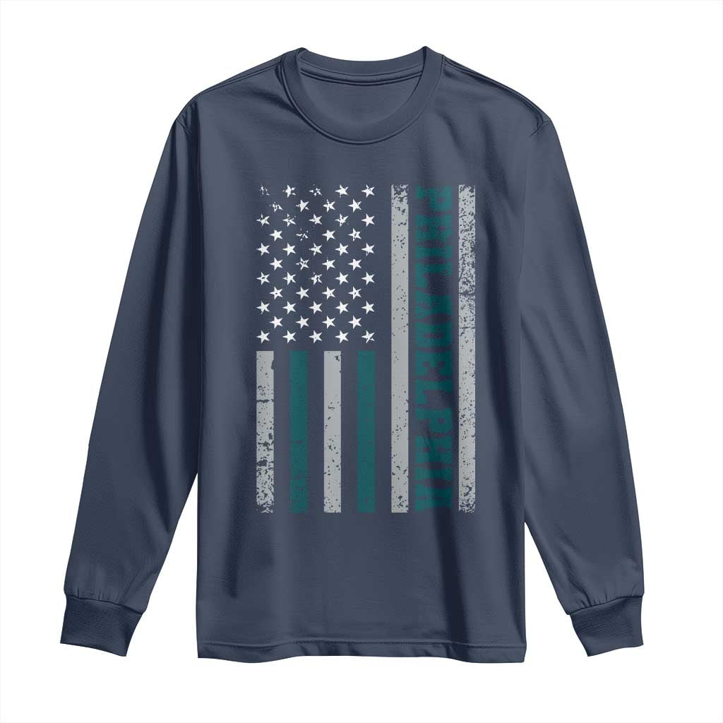 PFE Game Day Long Sleeve Shirt Retro American Flag Philly Lover TS10 Navy Print Your Wear