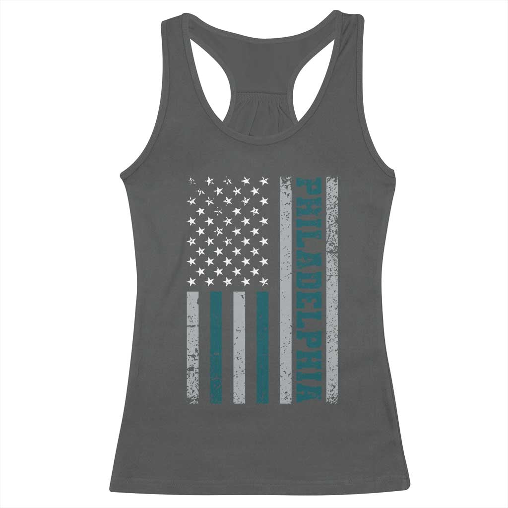 PFE Game Day Racerback Tank Top Retro American Flag Philly Lover TS10 Dark Heather Print Your Wear