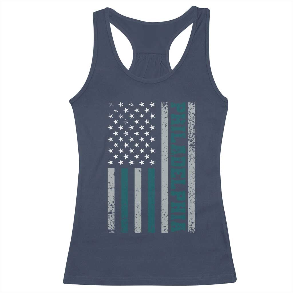 PFE Game Day Racerback Tank Top Retro American Flag Philly Lover TS10 Navy Print Your Wear