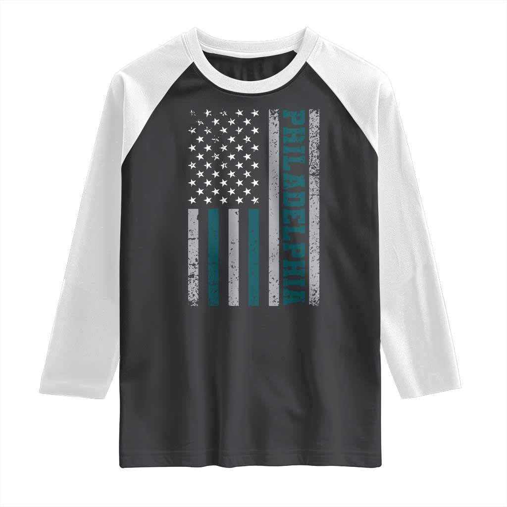 PFE Game Day Raglan Shirt Retro American Flag Philly Lover TS10 Black White Print Your Wear