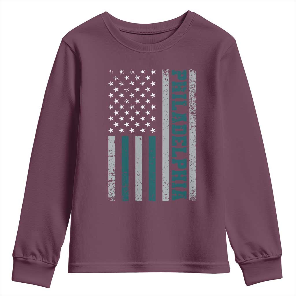 PFE Game Day Youth Sweatshirt Retro American Flag Philly Lover TS10 Maroon Print Your Wear