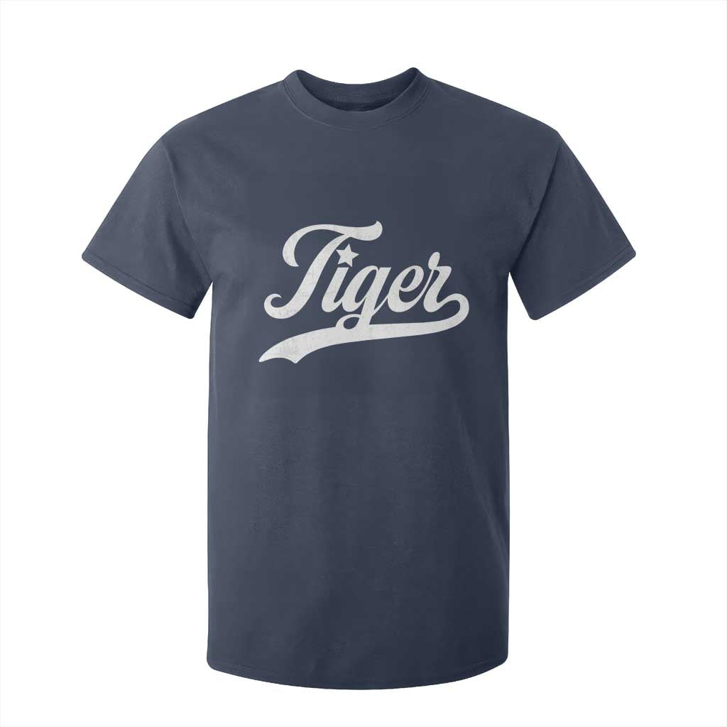 Retro Script Tiger T Shirt For Kid Vintage Sports Team Name TS10 Navy Print Your Wear