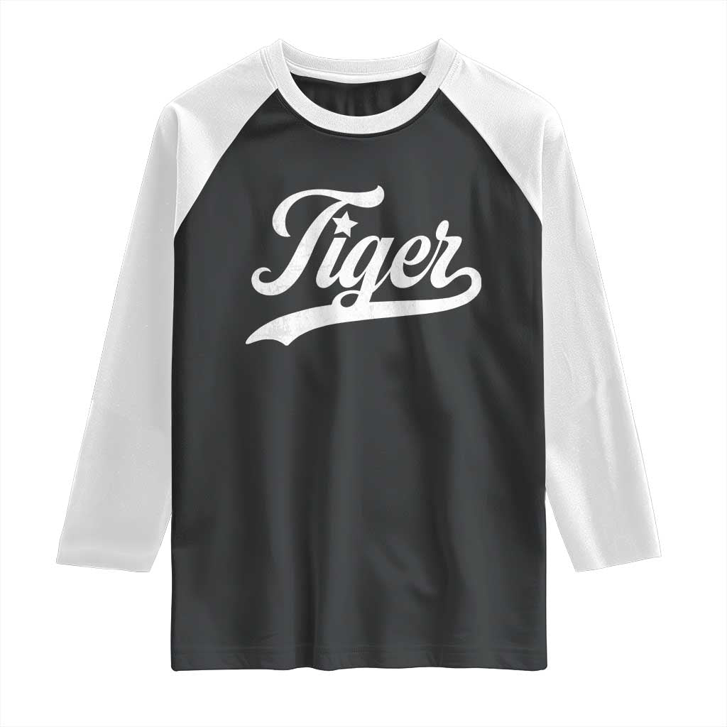 Retro Script Tiger Raglan Shirt Vintage Sports Team Name TS10 Black White Print Your Wear