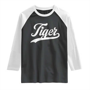 Retro Script Tiger Raglan Shirt Vintage Sports Team Name TS10 Black White Print Your Wear