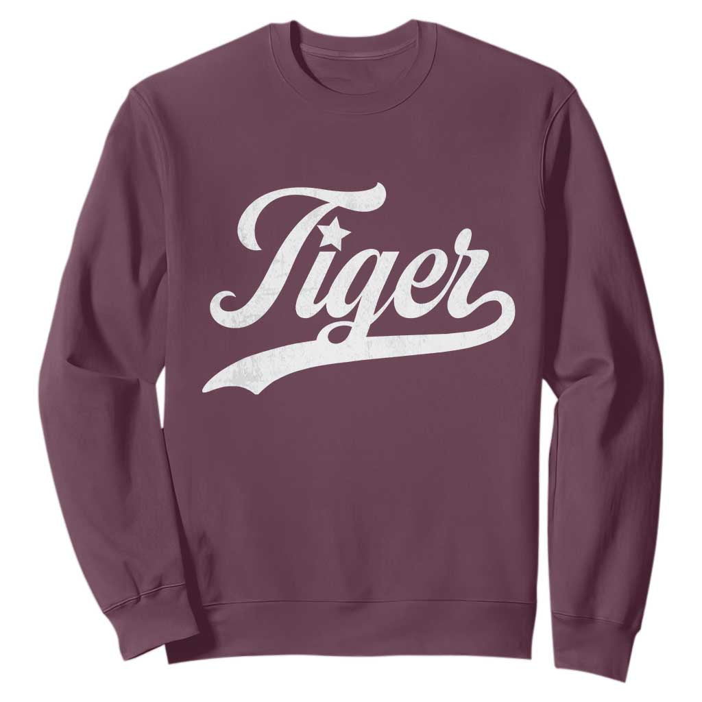 Retro Script Tiger Sweatshirt Vintage Sports Team Name TS10 Maroon Print Your Wear