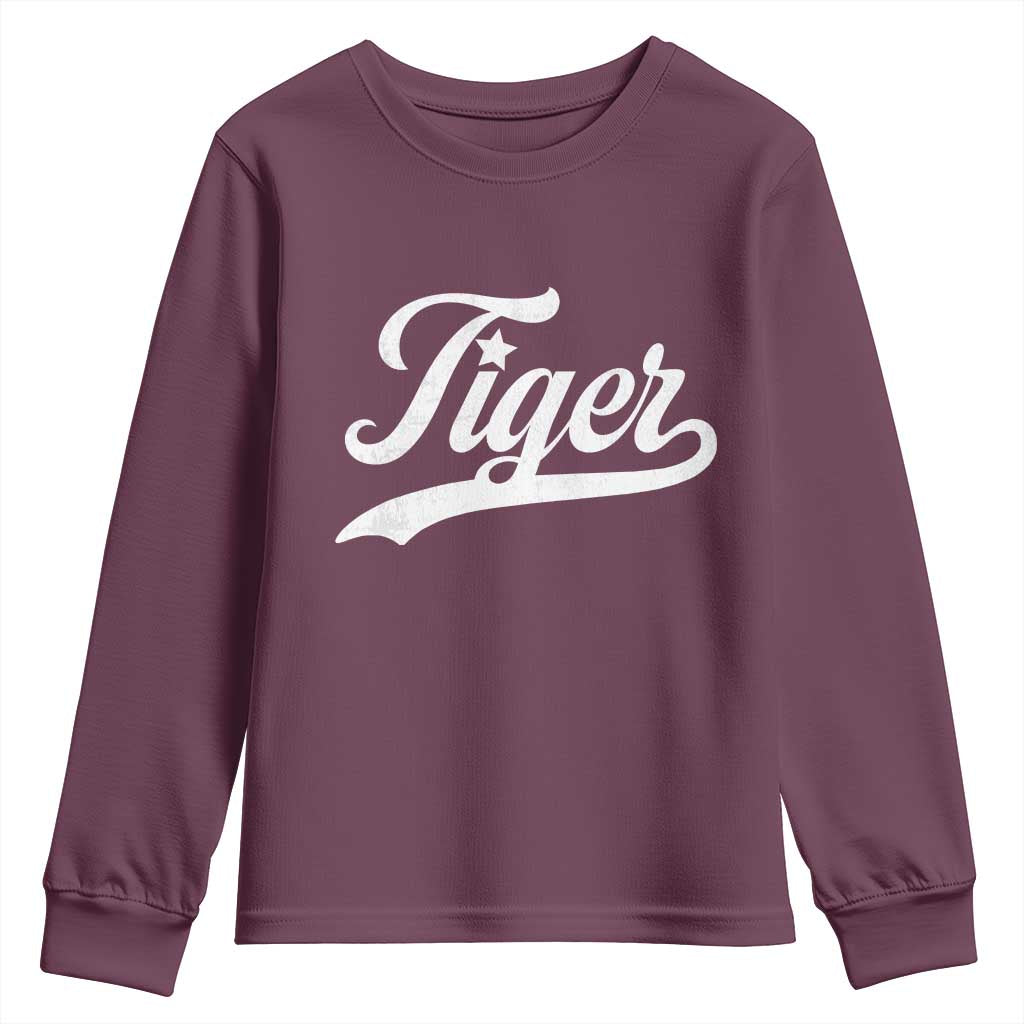 Retro Script Tiger Youth Sweatshirt Vintage Sports Team Name TS10 Maroon Print Your Wear