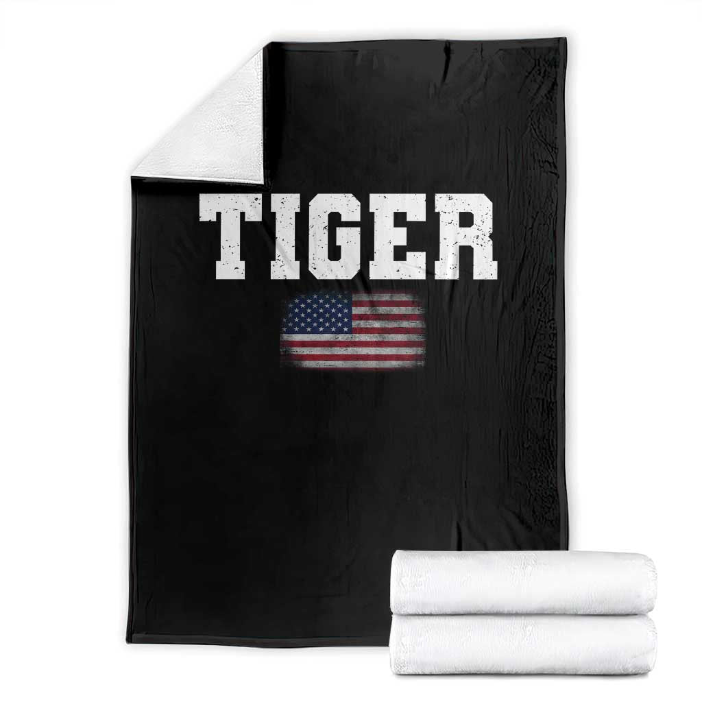 Classic Tiger Throw Blanket Retro Varsity Vintage Sports Team Name USA Flag TS10 Black Print Your Wear