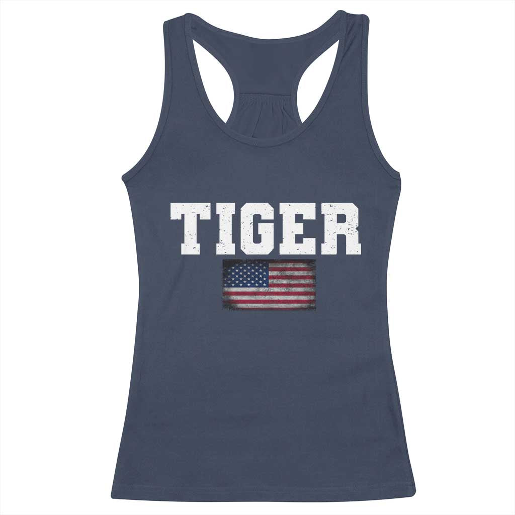 Classic Tiger Racerback Tank Top Retro Varsity Vintage Sports Team Name USA Flag TS10 Navy Print Your Wear