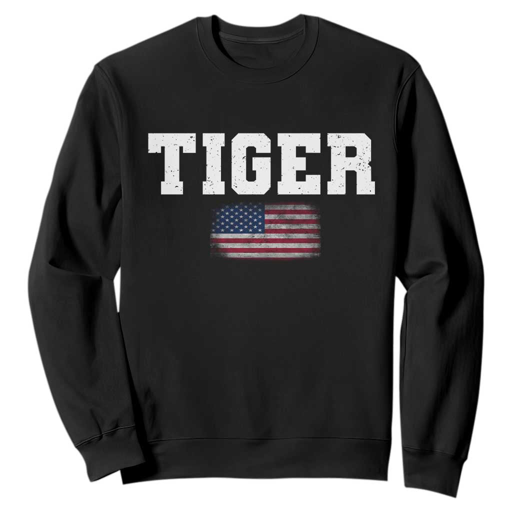 Classic Tiger Sweatshirt Retro Varsity Vintage Sports Team Name USA Flag TS10 Black Print Your Wear
