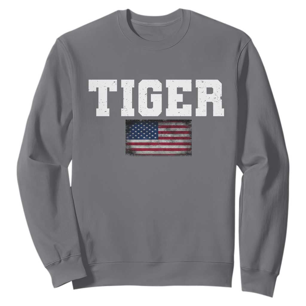 Classic Tiger Sweatshirt Retro Varsity Vintage Sports Team Name USA Flag TS10 Charcoal Print Your Wear