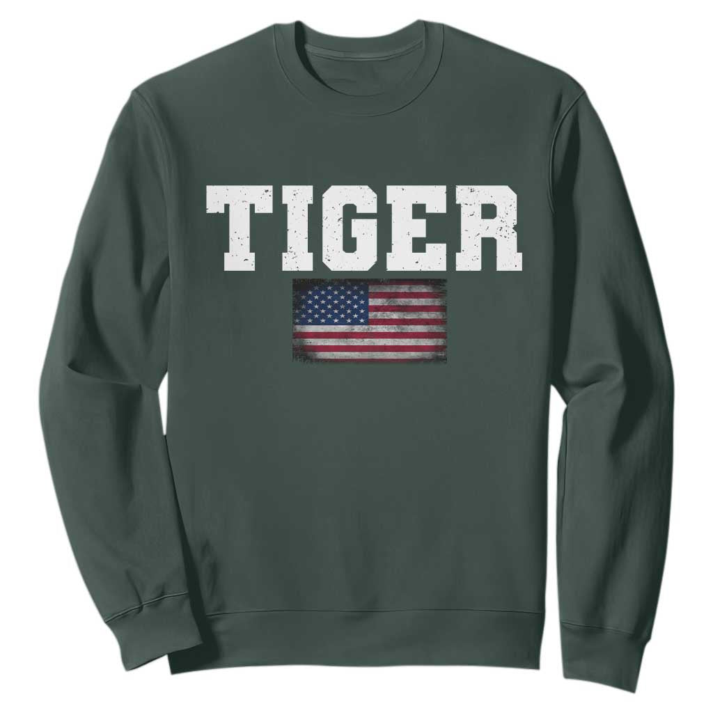 Classic Tiger Sweatshirt Retro Varsity Vintage Sports Team Name USA Flag TS10 Dark Forest Green Print Your Wear