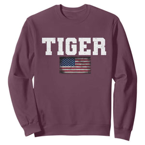 Classic Tiger Sweatshirt Retro Varsity Vintage Sports Team Name USA Flag TS10 Maroon Print Your Wear