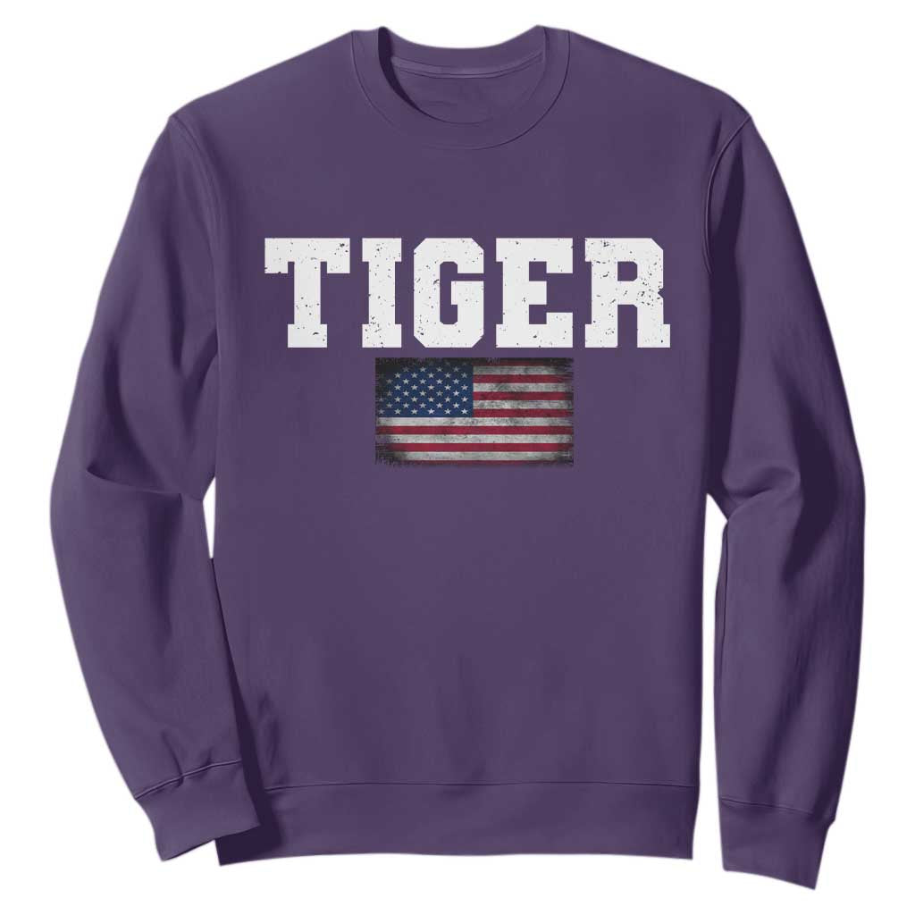 Classic Tiger Sweatshirt Retro Varsity Vintage Sports Team Name USA Flag TS10 Purple Print Your Wear