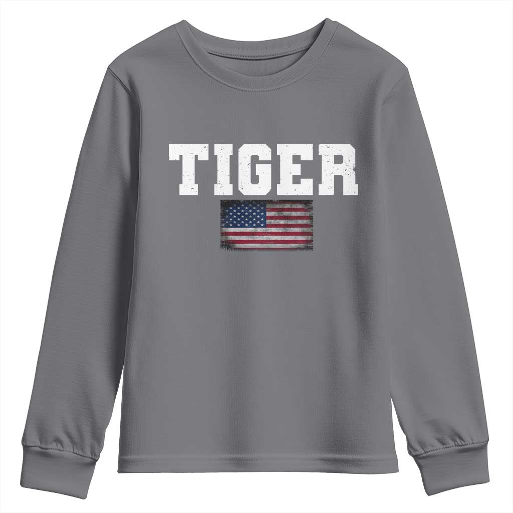 Classic Tiger Youth Sweatshirt Retro Varsity Vintage Sports Team Name USA Flag TS10 Charcoal Print Your Wear
