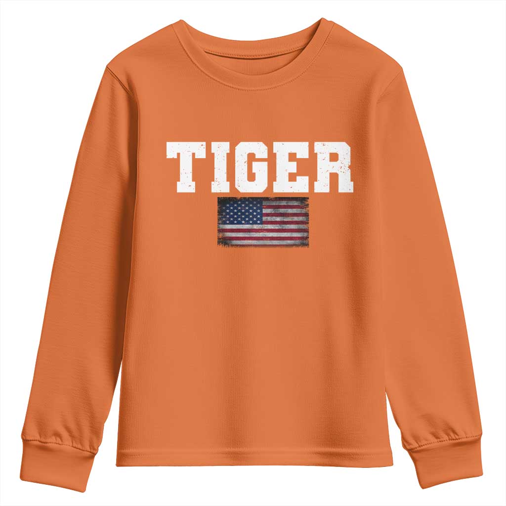Classic Tiger Youth Sweatshirt Retro Varsity Vintage Sports Team Name USA Flag TS10 Orange Print Your Wear