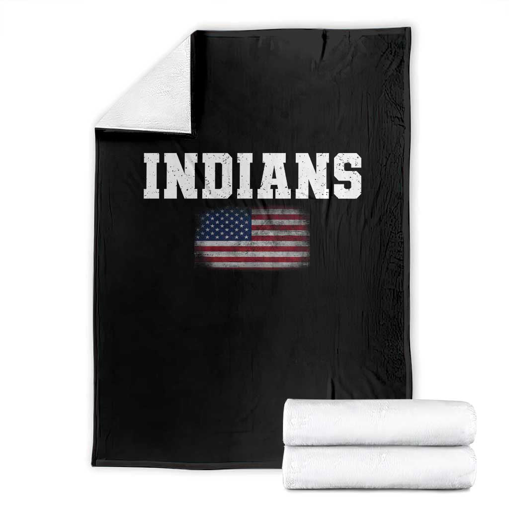 Classic Indians Throw Blanket Retro Varsity Vintage Sports Team Name USA Flag TS10 Black Print Your Wear