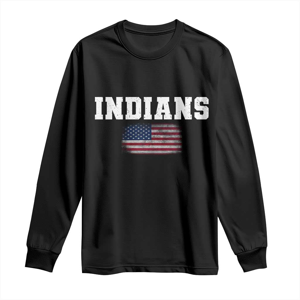 Classic Indians Long Sleeve Shirt Retro Varsity Vintage Sports Team Name USA Flag TS10 Black Print Your Wear