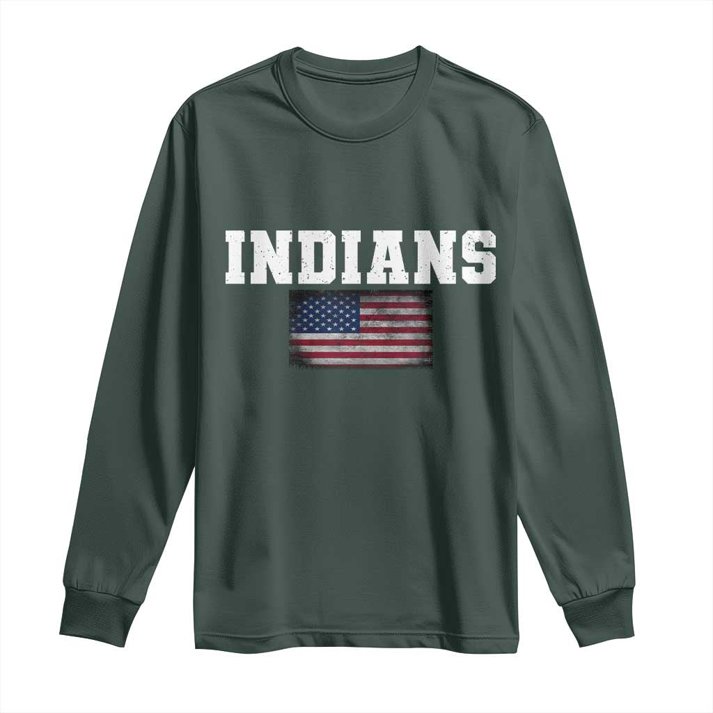 Classic Indians Long Sleeve Shirt Retro Varsity Vintage Sports Team Name USA Flag TS10 Dark Forest Green Print Your Wear