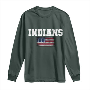 Classic Indians Long Sleeve Shirt Retro Varsity Vintage Sports Team Name USA Flag TS10 Dark Forest Green Print Your Wear