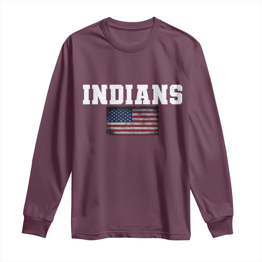 Classic Indians Long Sleeve Shirt Retro Varsity Vintage Sports Team Name USA Flag TS10 Maroon Print Your Wear
