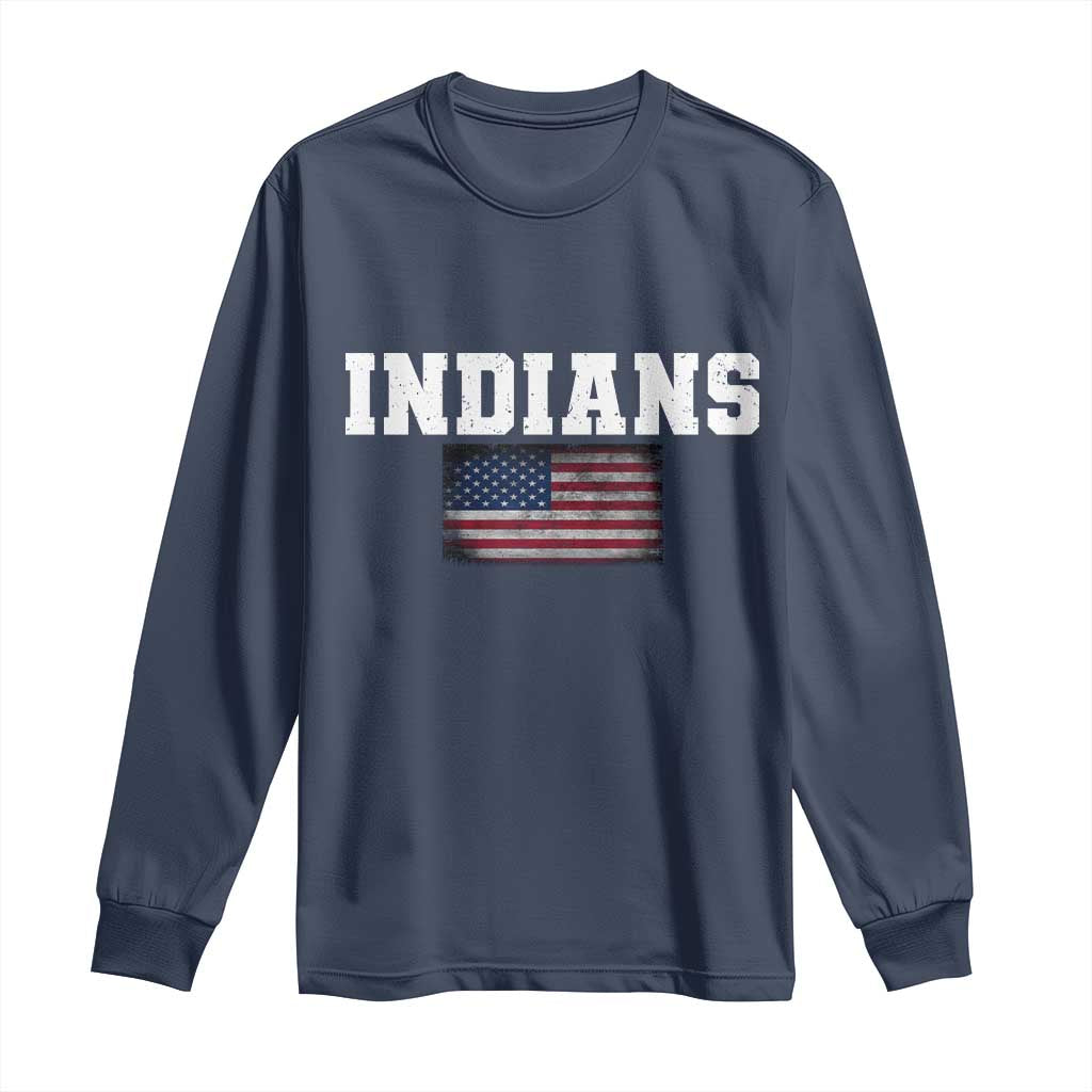 Classic Indians Long Sleeve Shirt Retro Varsity Vintage Sports Team Name USA Flag TS10 Navy Print Your Wear
