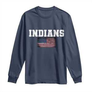 Classic Indians Long Sleeve Shirt Retro Varsity Vintage Sports Team Name USA Flag TS10 Navy Print Your Wear