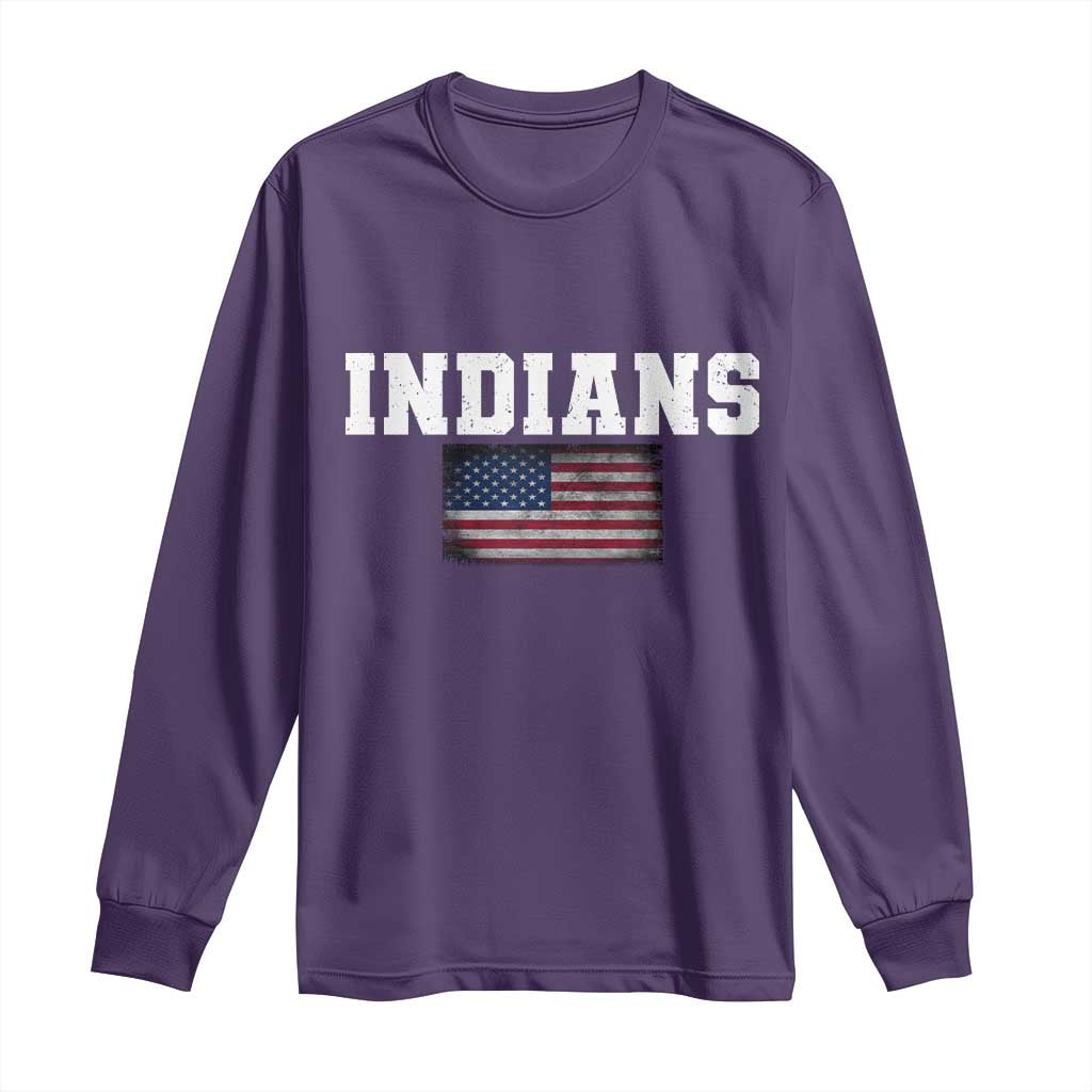 Classic Indians Long Sleeve Shirt Retro Varsity Vintage Sports Team Name USA Flag TS10 Purple Print Your Wear