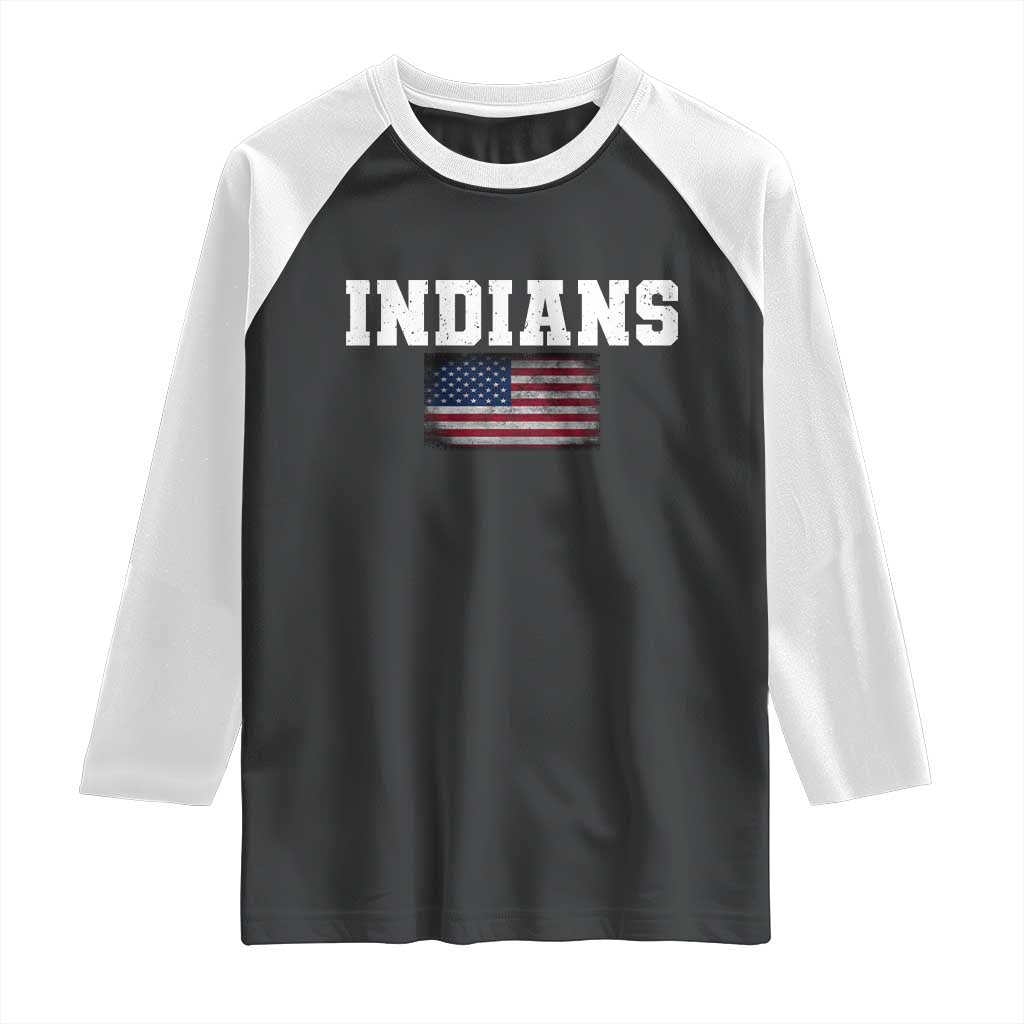 Classic Indians Raglan Shirt Retro Varsity Vintage Sports Team Name USA Flag TS10 Black White Print Your Wear