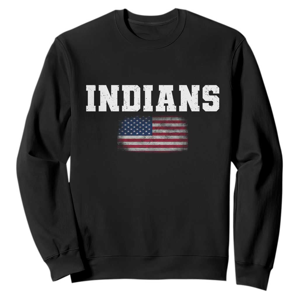 Classic Indians Sweatshirt Retro Varsity Vintage Sports Team Name USA Flag TS10 Black Print Your Wear