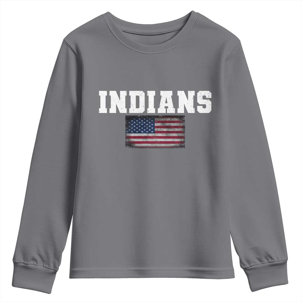 Classic Indians Youth Sweatshirt Retro Varsity Vintage Sports Team Name USA Flag TS10 Charcoal Print Your Wear