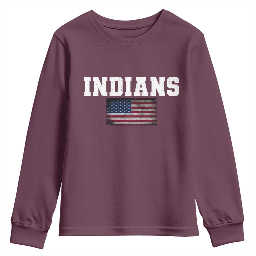 Classic Indians Youth Sweatshirt Retro Varsity Vintage Sports Team Name USA Flag TS10 Maroon Print Your Wear