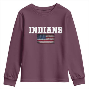 Classic Indians Youth Sweatshirt Retro Varsity Vintage Sports Team Name USA Flag TS10 Maroon Print Your Wear