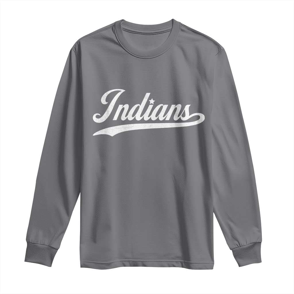 Retro Script Indians Long Sleeve Shirt Vintage Sports Team Name TS10 Charcoal Print Your Wear