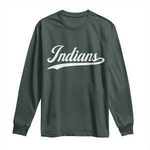 Retro Script Indians Long Sleeve Shirt Vintage Sports Team Name TS10 Dark Forest Green Print Your Wear