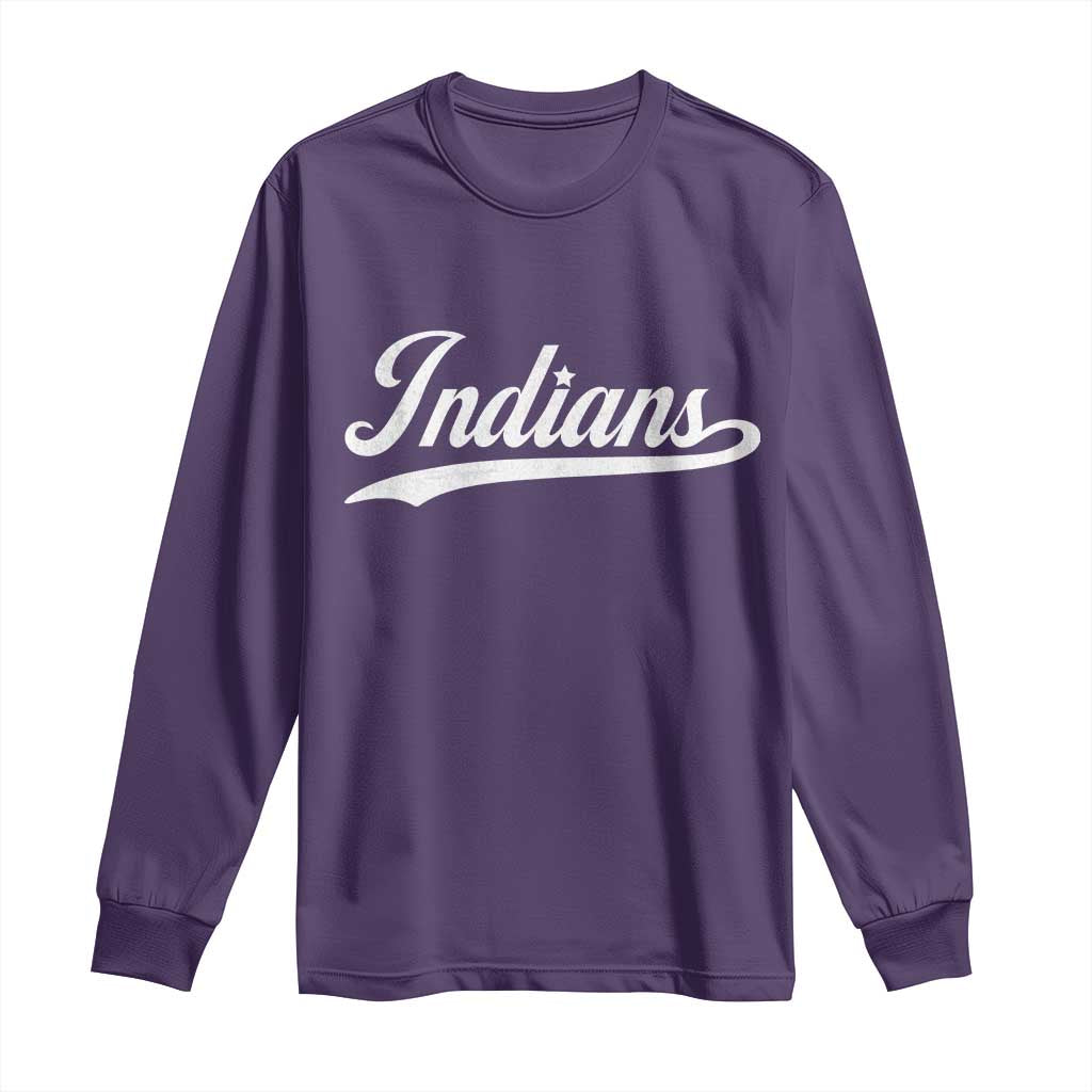 Retro Script Indians Long Sleeve Shirt Vintage Sports Team Name TS10 Purple Print Your Wear