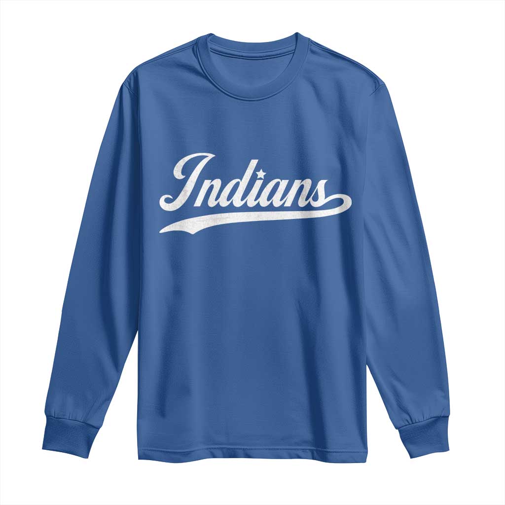 Retro Script Indians Long Sleeve Shirt Vintage Sports Team Name TS10 Royal Blue Print Your Wear