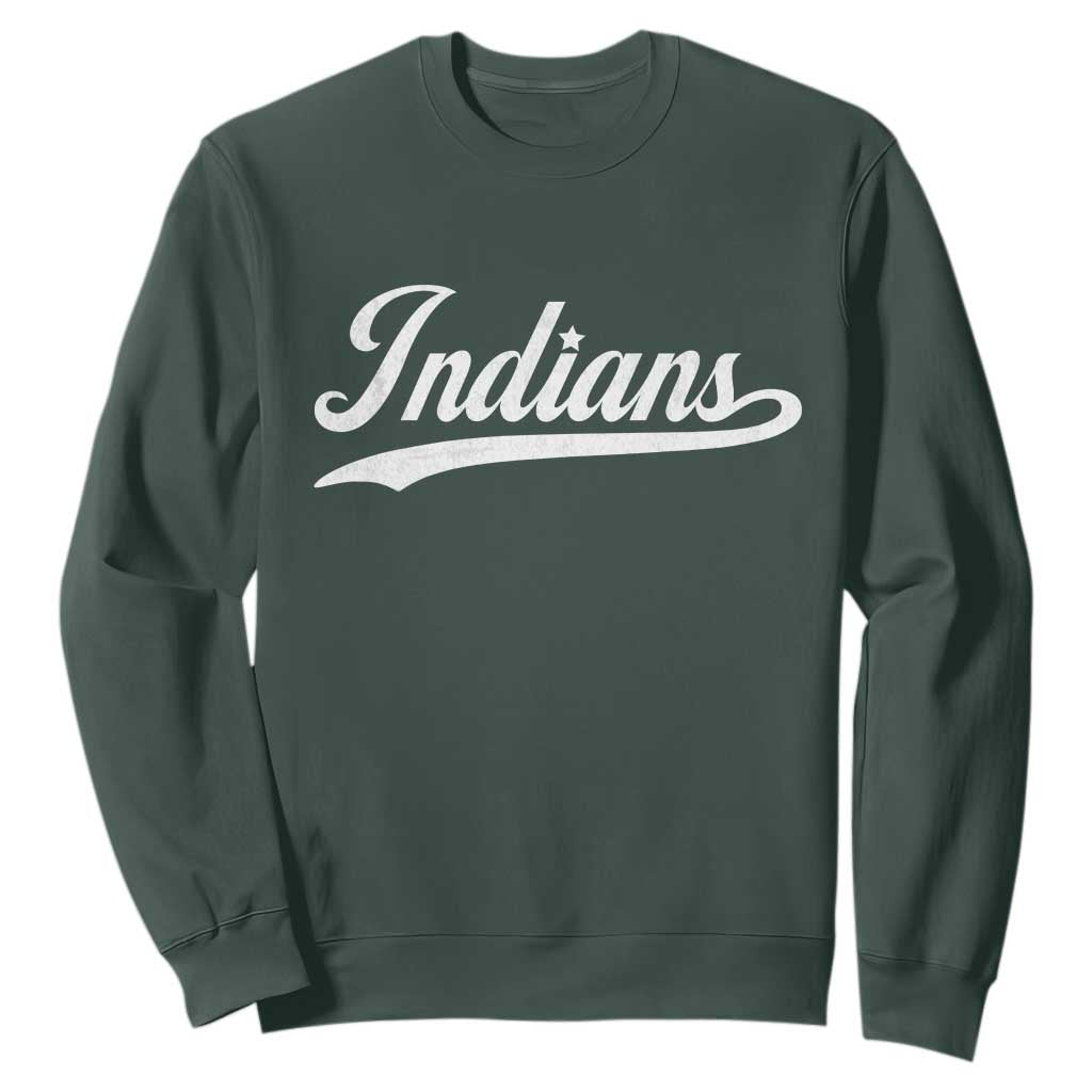 Retro Script Indians Sweatshirt Vintage Sports Team Name TS10 Dark Forest Green Print Your Wear