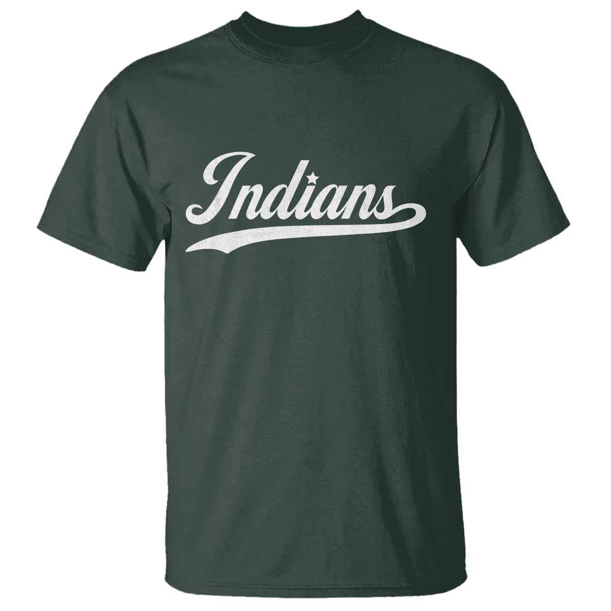 Retro Script Indians T Shirt Vintage Sports Team Name TS10 Dark Forest Green Print Your Wear