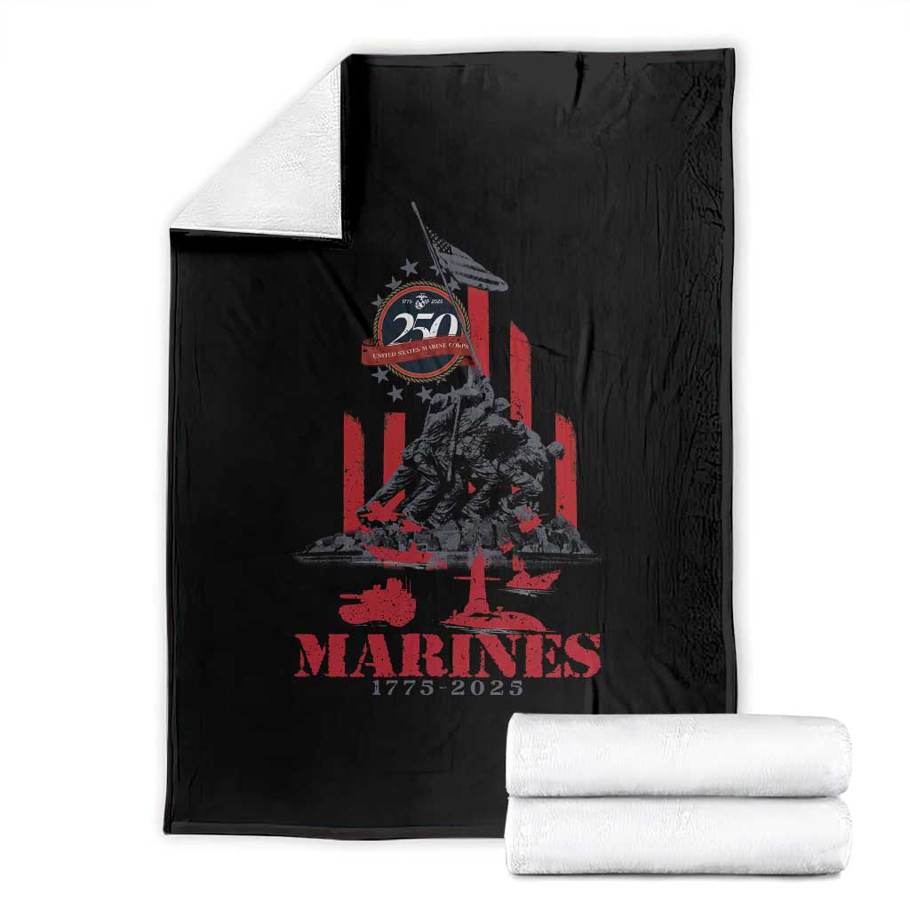 Marine Veteran 250th Anniversary Throw Blanket Retro Military Corps American Flag TS10 Black Print Your Wear