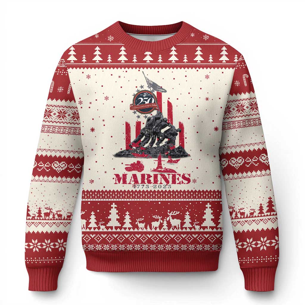 Marine Veteran 250th Anniversary Ugly Christmas Sweater Retro Military Corps American Flag TS10 Beige Red Print Your Wear